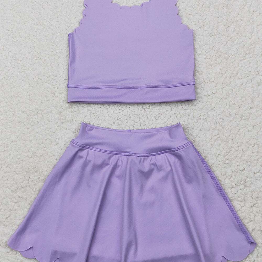 4.09 GSD2095 RTS NO MOQ Baby Girls Summer Outfits Baby Girls Lavender Sleeveless Top Skirt Yoga Set