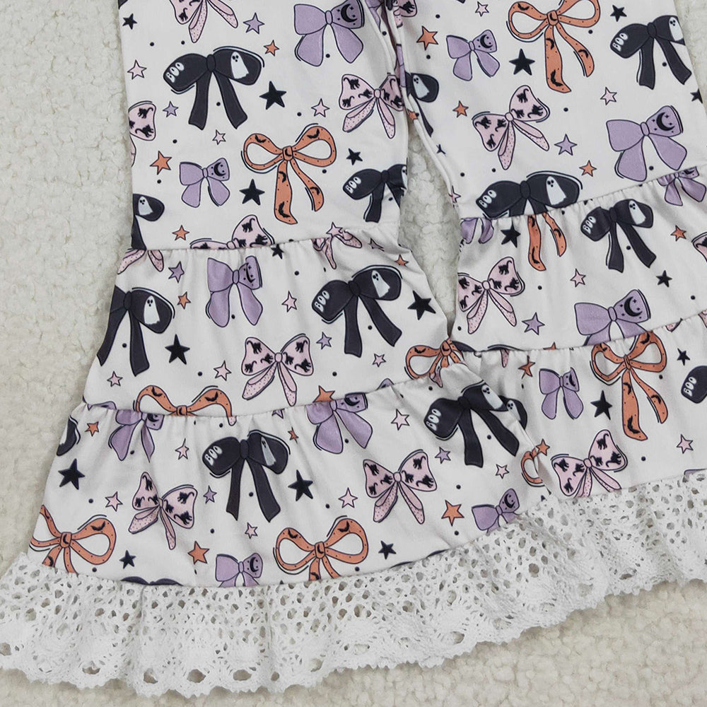 RTS NO MOQ （In stock）P0783 Baby Girls PantsBaby Girls Colorful Bows Stars Plaid Bell Bottom Pants
