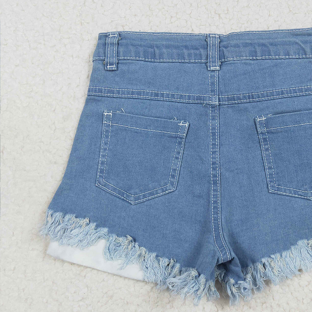 NC0003 RTS NO MOQ Baby Girls Denim Pants Baby Girls 4th Of July Sibling Sister Denim Shorts