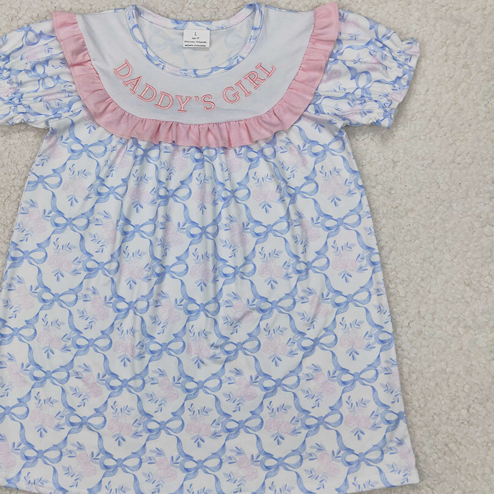 5.28 GSD2226 RTS NO MOQ Baby Girls Summer Dress Short sleeves daddy's girl floral bow kids girls dresses