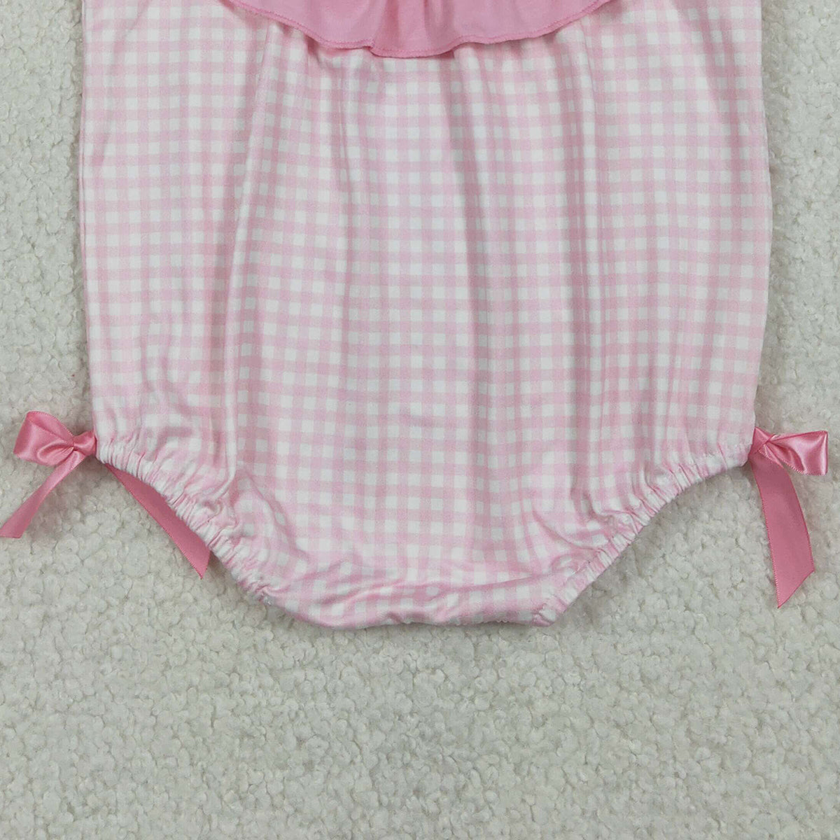 12.24 RTS NO MOQ （In stock）SR3565 Baby Girls Pink Checked Rabbits Chicks Easter Ruffle Rompers