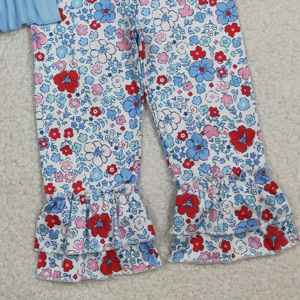 1.31 RTS NO MOQ （In stock）GSPO2261 Embroidery Floral Chick Baby Girls Tunic Ruffle Pants Farm Clothes Set