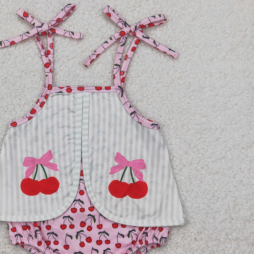 4.23 SR2279 RTS NO MOQ Baby Girls Summer Rompers Baby Infant Girls Cute Cherry Straps Rompers