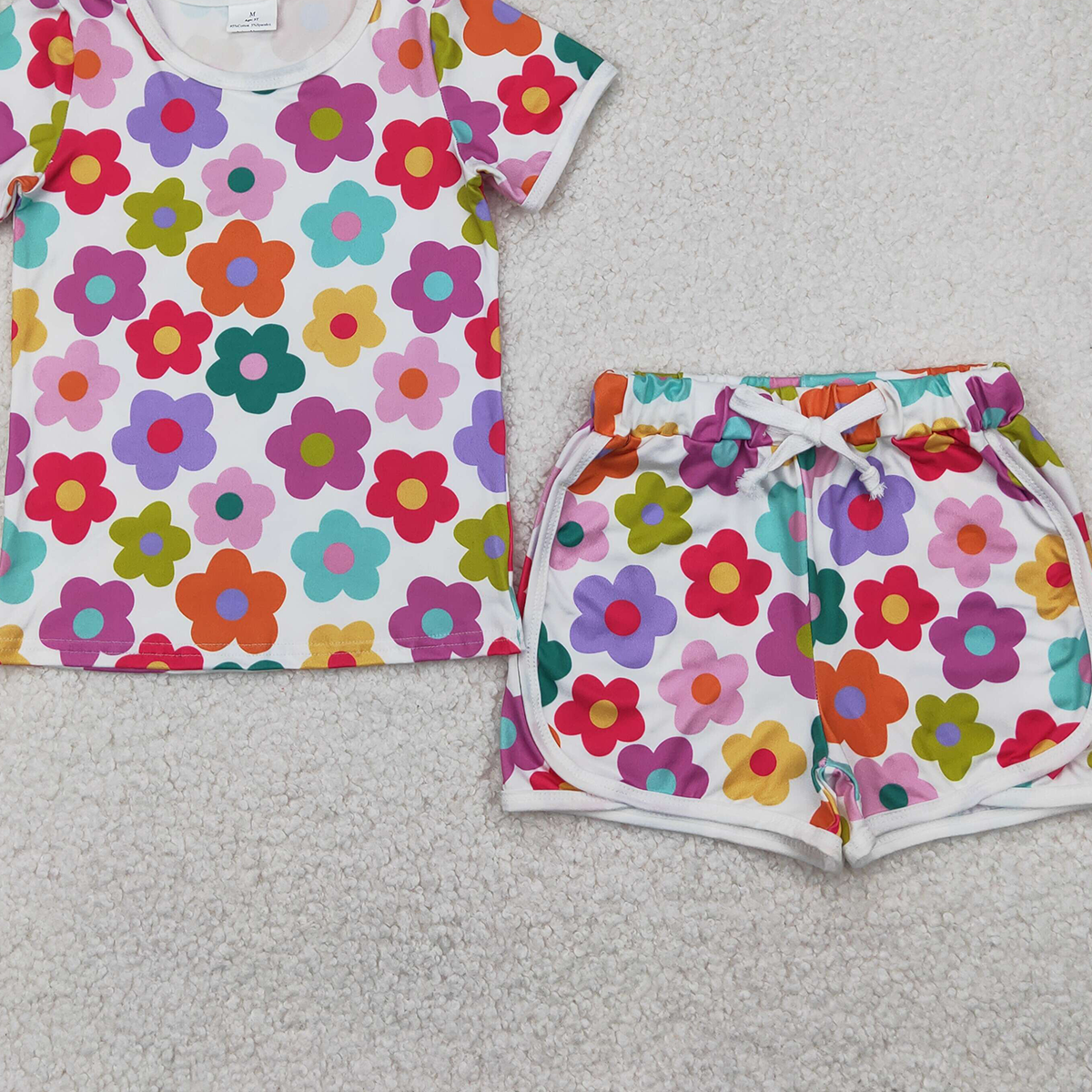 4.11 GSSO2142 RTS NO MOQ Baby Girls Summer Outfits Baby Girls Short Sleeves Colorful Flowers Top Short Set