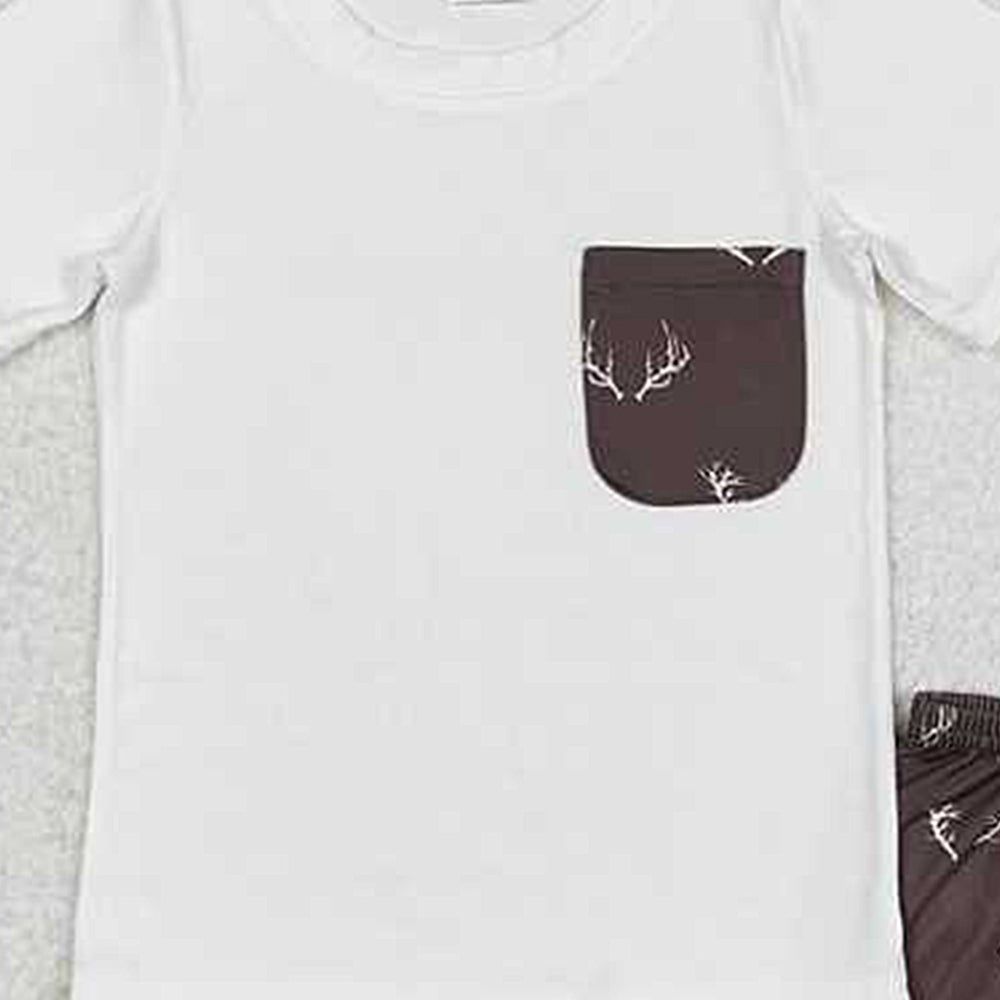 BSSO0896Boys Short Sleeve Deer Pocket Top Shorts Set Casual Comfortable Clothing for Kids