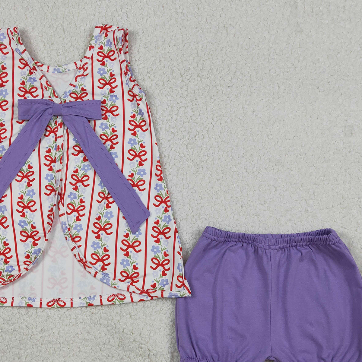 1.15 RTS NO MOQ （In stock）GSSO2785 Baby Girls Bows Flowers Stripe Back Bows Tunic Ruffle Shorts Clothes Sets