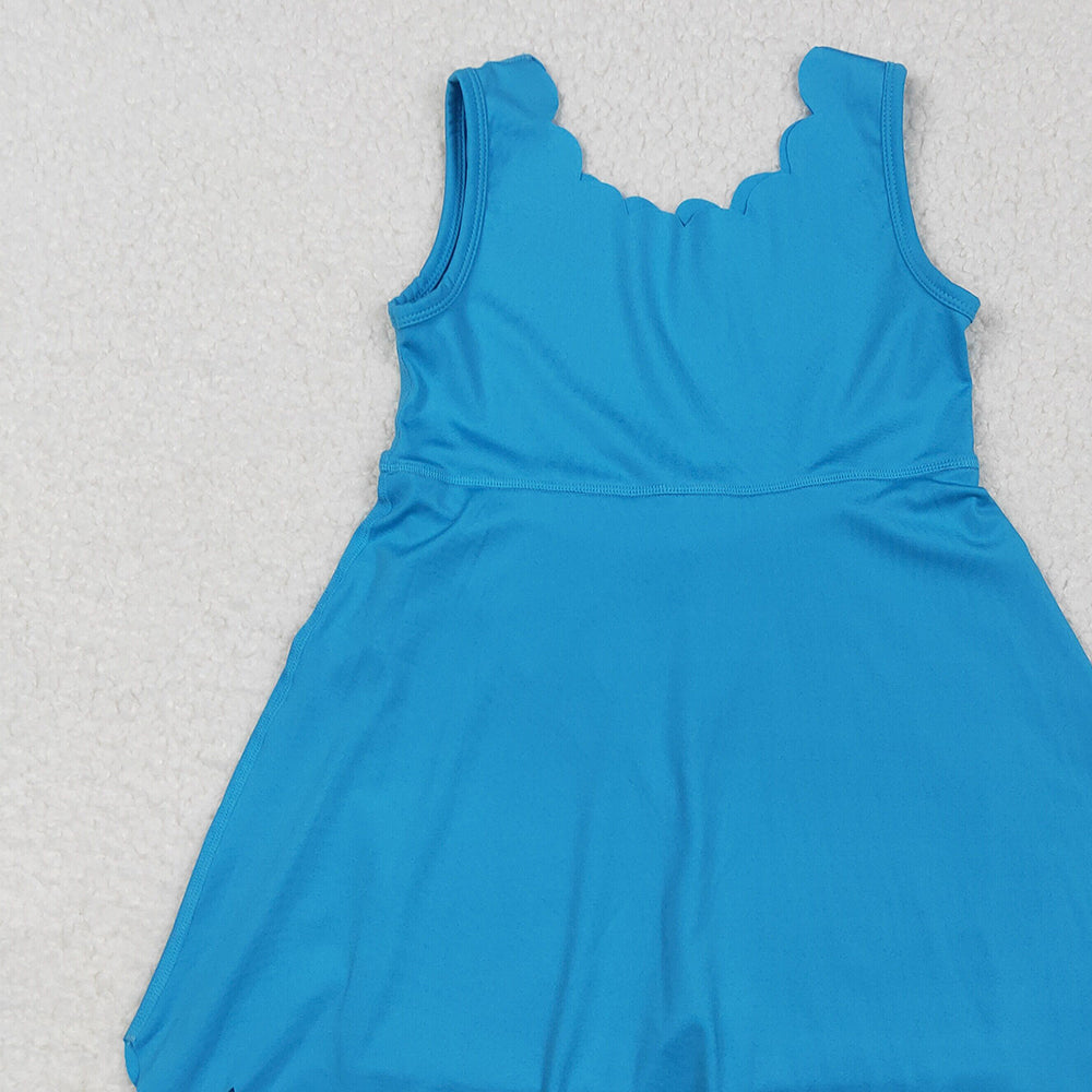 7.23  GSD2375 RTS NO MOQ Baby Girls Summer Yoga Dress Baby Girls Hot Blue Sleeveless Yoga Knee Length Dresses