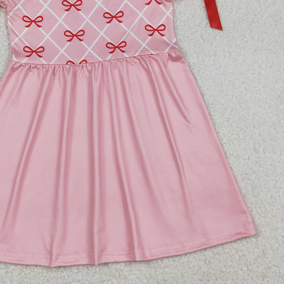 12.19 RTS NO MOQ （In stock）GSD2883 Baby Girls Short Sleeve Red Bows Checked Knee Length Dresses