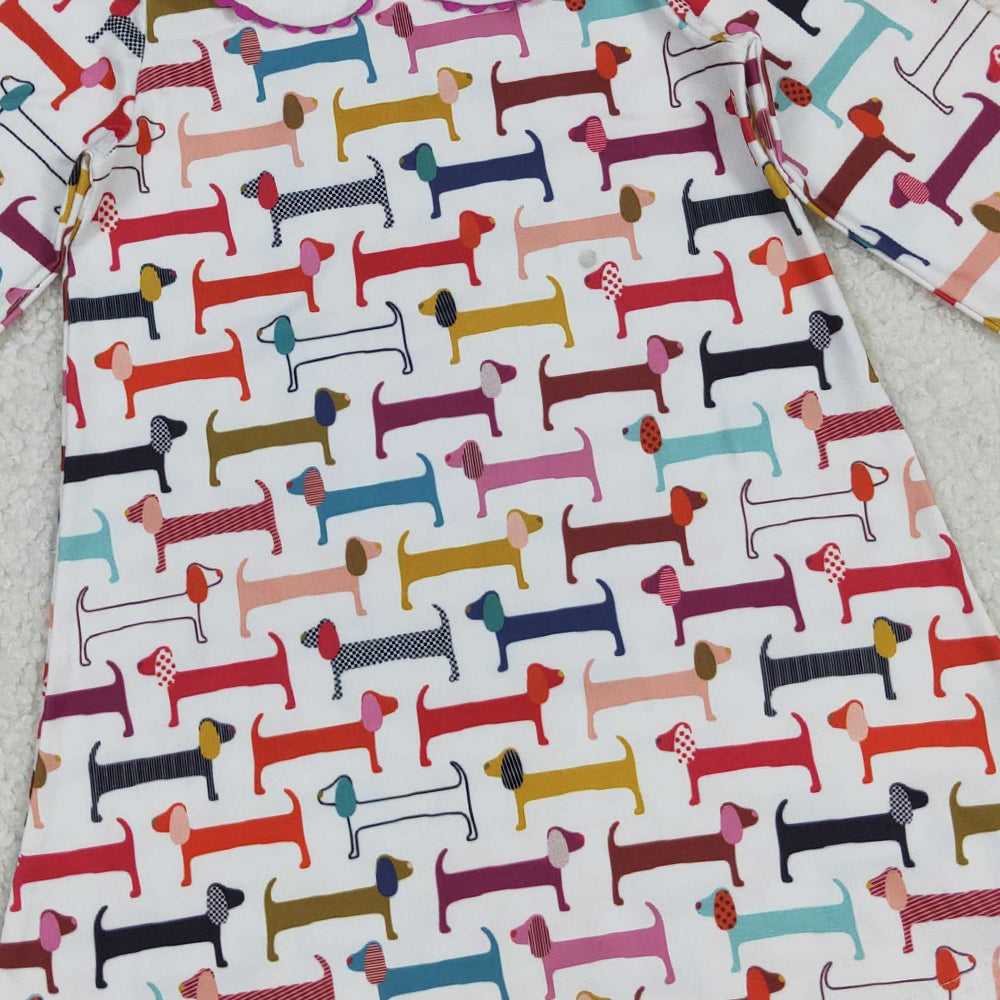 RTS NO MOQ （In stock）GLD0471 Baby Girls Winter Dress Valentines Day Colorful Dogs Knee-Length Dresses Red Love Heart Print Cotton Maxi Skirt with Pockets