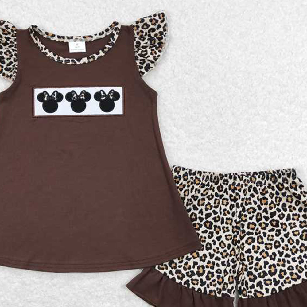 GSSO0424 New Rts No Moq 8-9 Days By Air Arrived it Brown mouse top leopard shorts girls summer clothing
