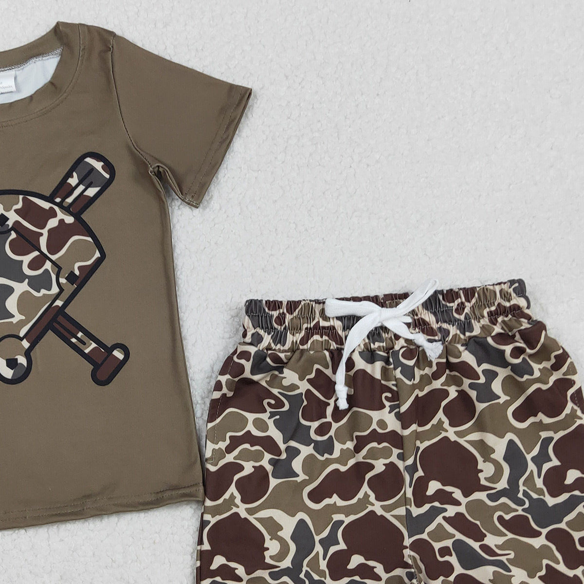 11.19 RTS NO MOQ （In stock）BT1425 Baby Boys Short Sleeve Dark Brown Dark Khaki Camo Baseballs Team T-shirts Top