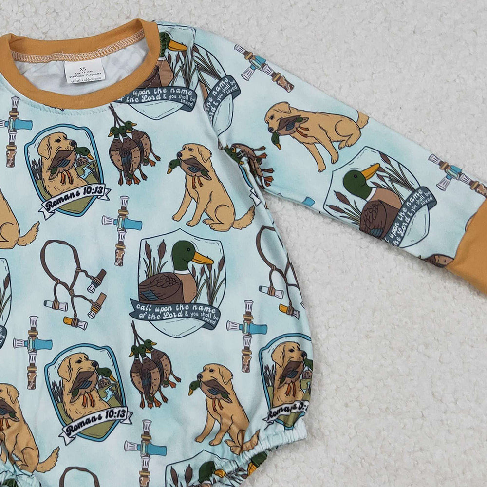 9.27 RTS NO MOQ （In stock）LR2439 Baby Boys Winter Rompers Baby Boys Dogs Ducks Hunting Rompers
