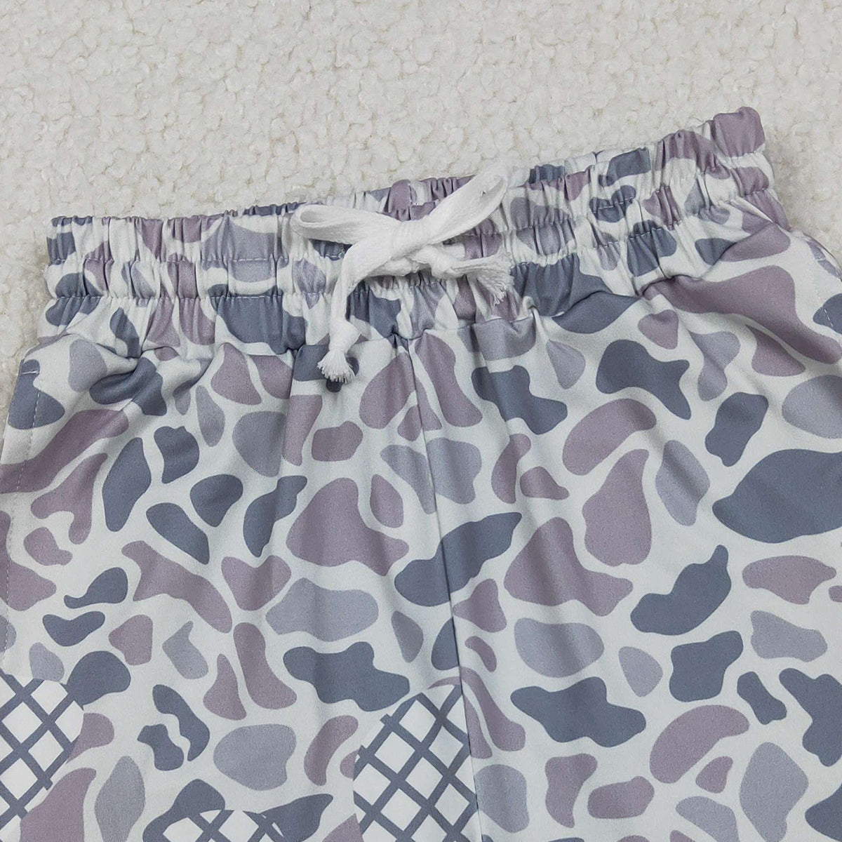 10.29 RTS NO MOQ （In stock）SS0651 Baby Boys Summer Shorts Baby Boys Grey Camo Drip Team Shorts Bottom