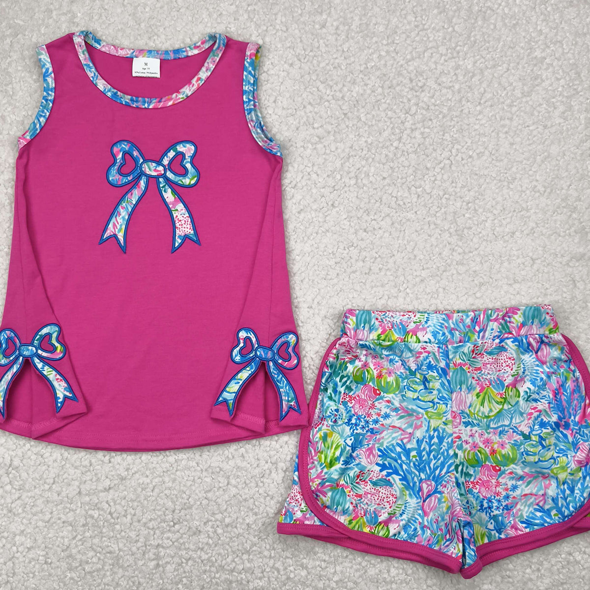 5.20 GSSO2149 RTS NO MOQ Baby Girls Summer Outfits Embroidery Baby Girls Bow Tunic Top Flowers Shorts Clothes Sets