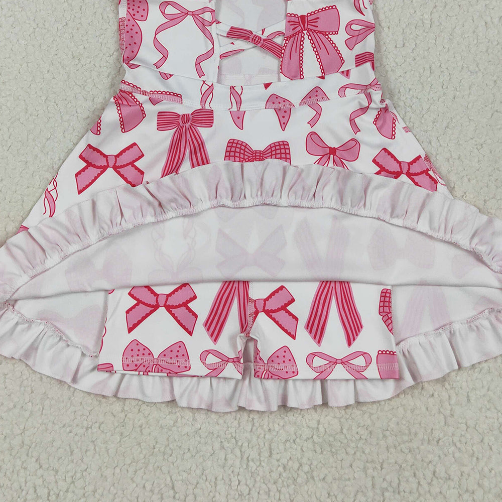 8.19 USA Shop (in stock)GSD2564 Baby Girls Summer Yoga Dress Baby Girls Strap Hot Pink Bows Plaid Activity Wear Yoga Knee Length Dresses