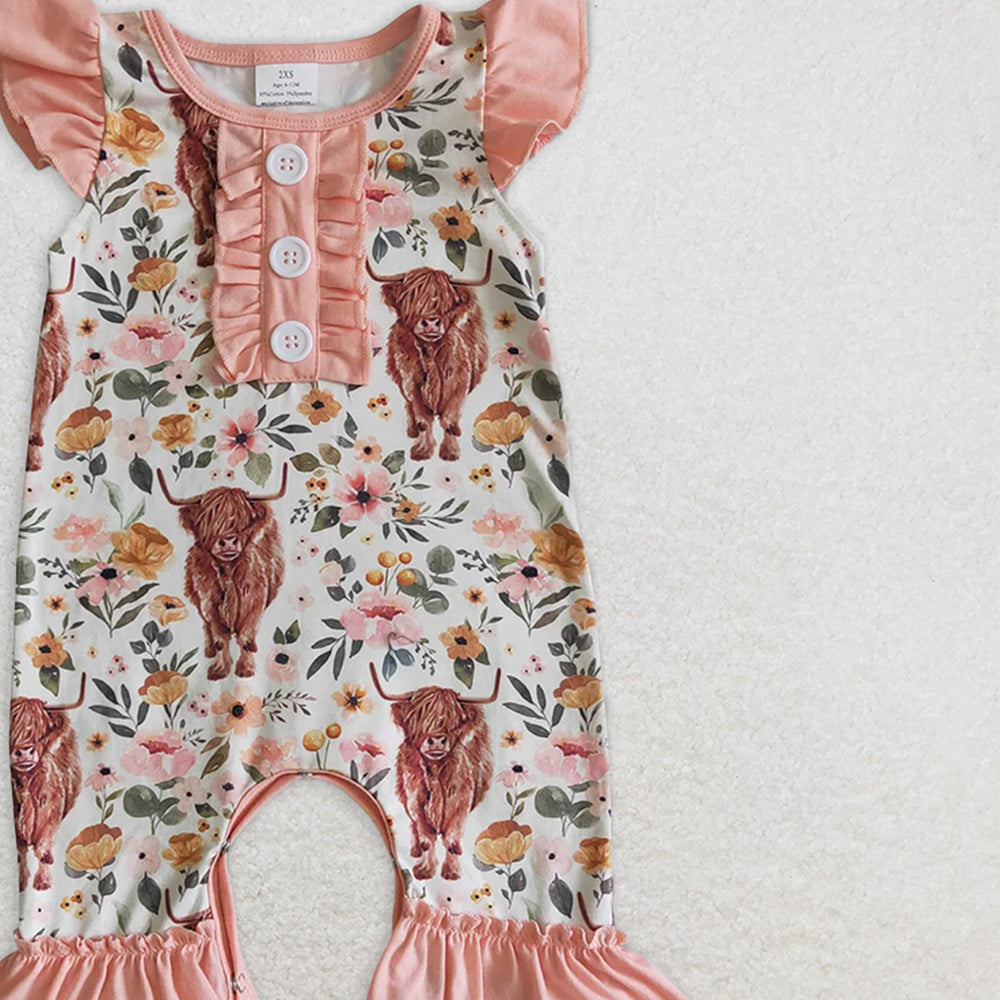 USA Shop (in stock) SR0010  Baby Girls Summer Rompers Baby girls western highland cow print romper