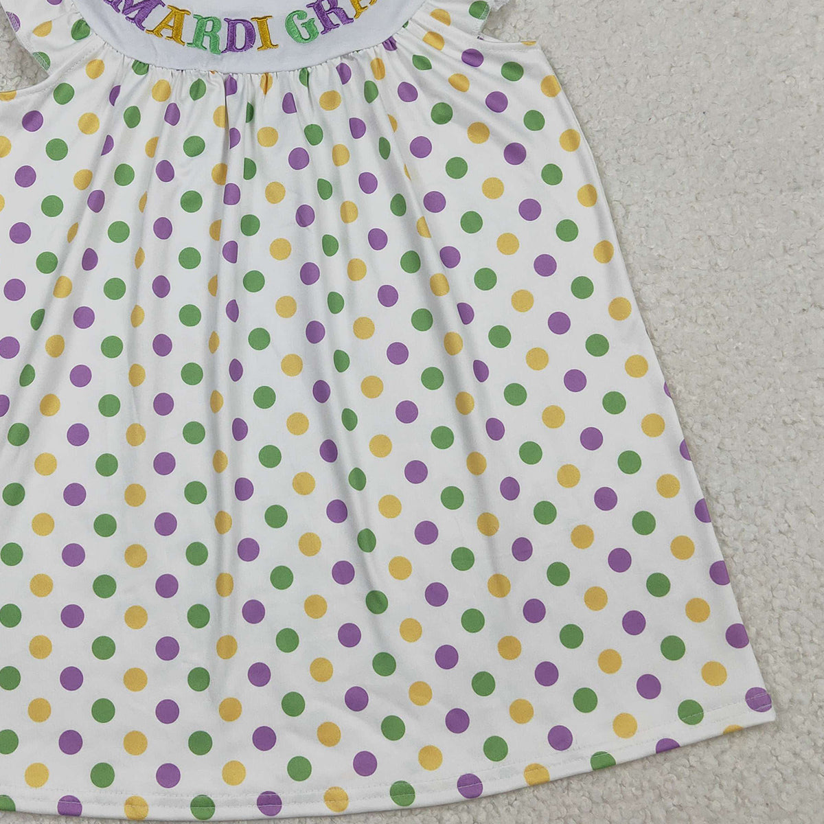 1.20 RTS NO MOQ （In stock）GSD3122 Embroidery Mardi Gras Baby Girls Flutter Sleeve Polka Dots Knee Length Dresses