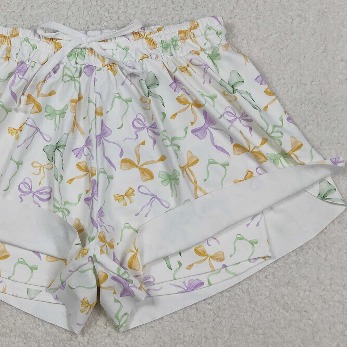 11.17RTS NO MOQ （In stock）SS0679 Adult Women Mardigras Bows Ruffle Yoga Shorts Bottoms