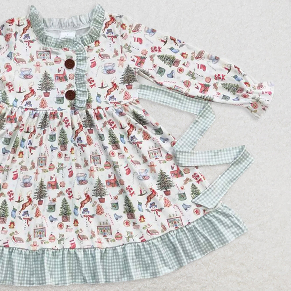 GLD0325 RTS NO MOQ Baby Girls Christmas Present Belt Ruffle Knee Length Dresses