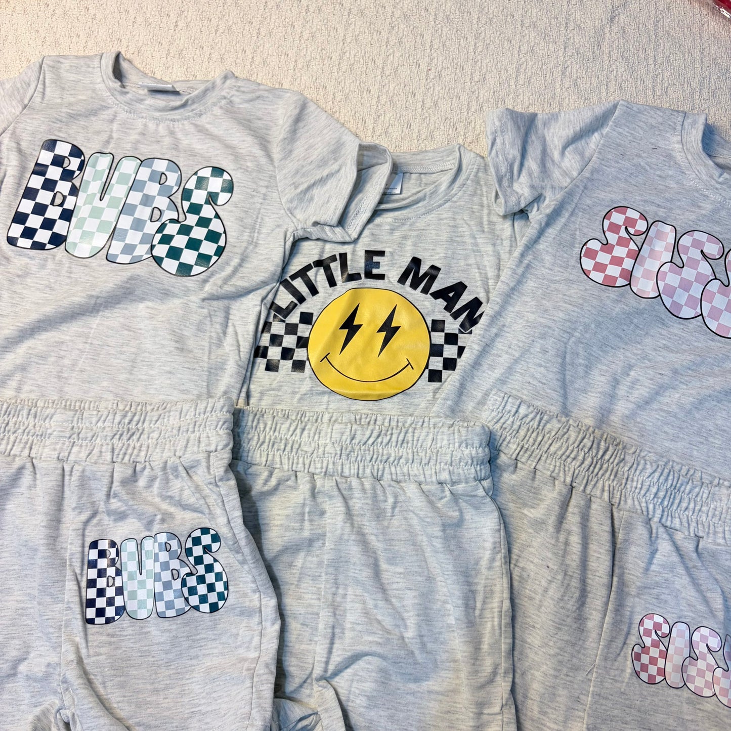 0526 RTS Sibling Sibling Vinyl Baby Boys Cotton Top Sports Shorts Clothes Sets