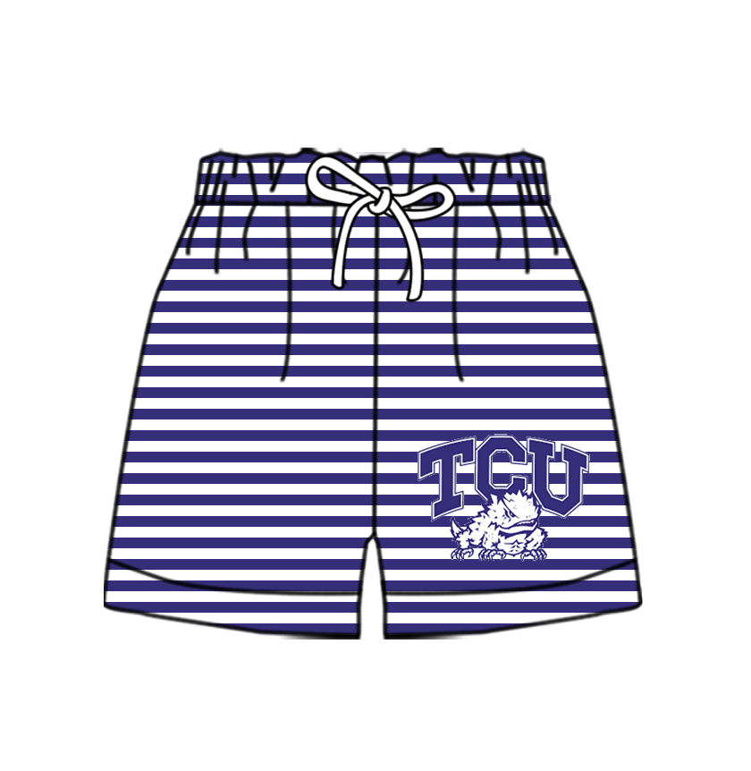 CUSTOM MOQ 5 Cute Comfortable Clothing For Kids Baby Kids Summer Purple TCU Stripe Bottom Team Shorts
