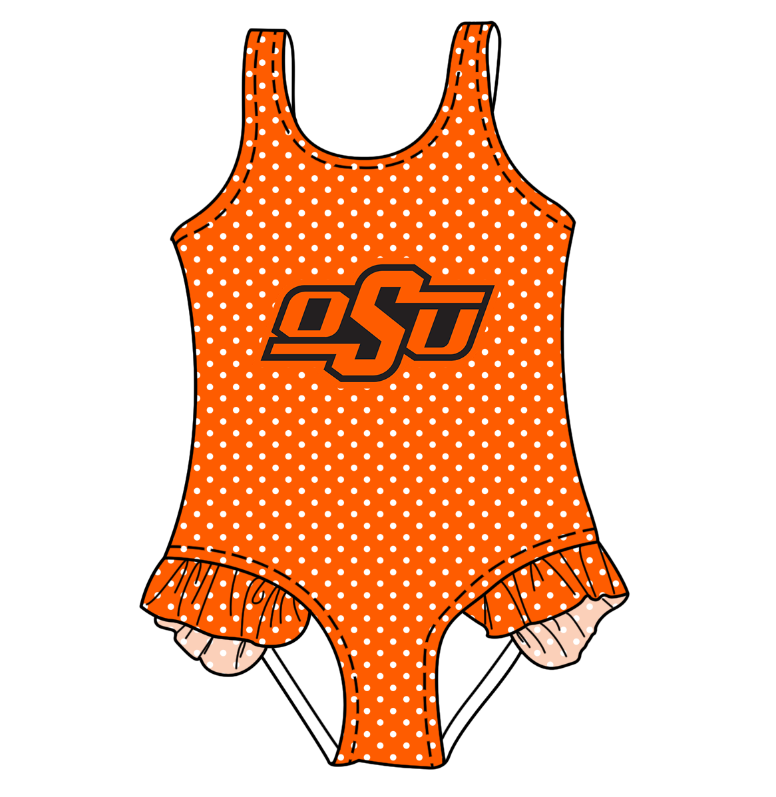 CUSTOM MOQ 5 Cute Comfortable Clothing For Kids Baby Girls Dark Orange Polka Dots Ruffle Team One Piece Swimsuits