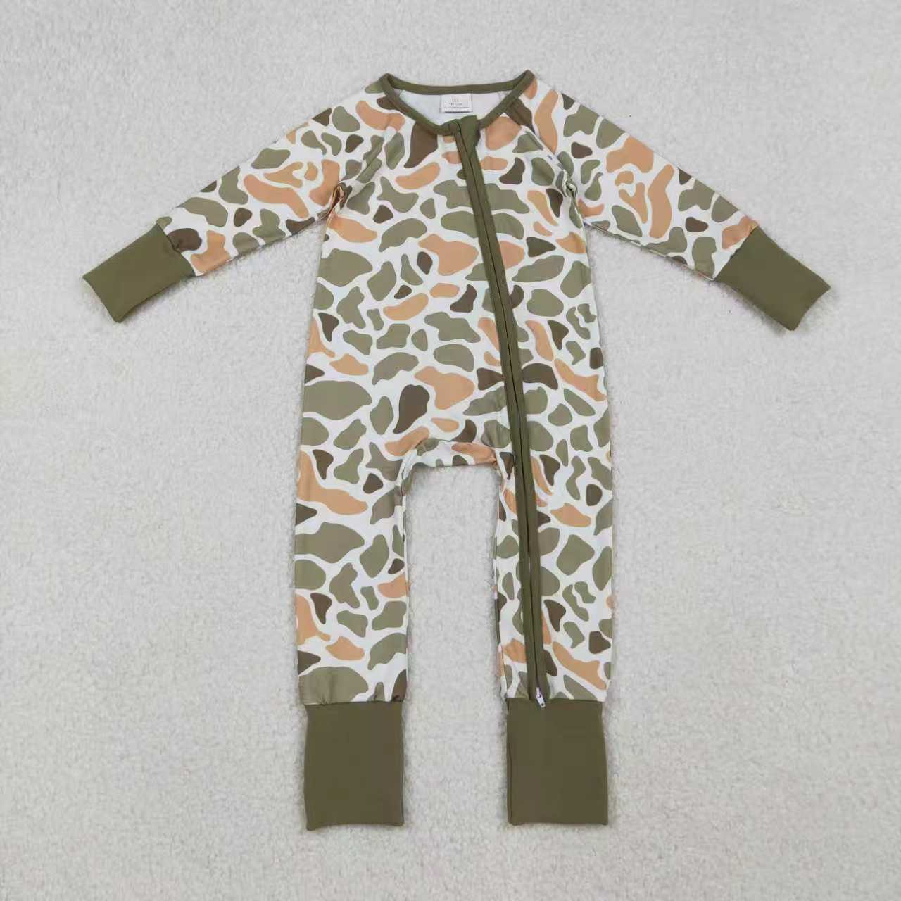 9.23 RTS Sibling Baby Boys Green Khaki Camo Top Pants Western Pajamas Sets Zipper Rompers