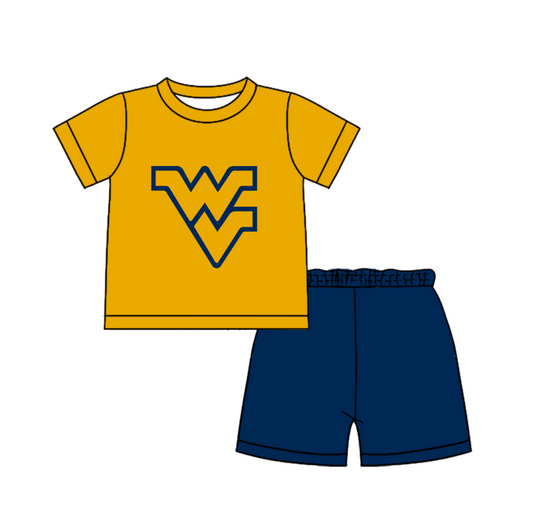CUSTOM MOQ 5 Cute Comfortable Clothing For Boys Baby Boys Summer Yellow Blue Top Shorts Clothes Sets