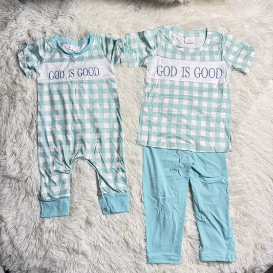 12.19 RTS Baby Boys God Is Good Sibling Rompers Clothes Outfits Sets