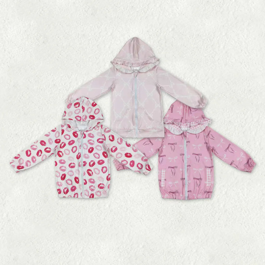 12.30 RST Sibling Baby Girls Long Sleeve Bows Checked Mouths Ruffle Hoodie Zip Pockets Jackets Top
