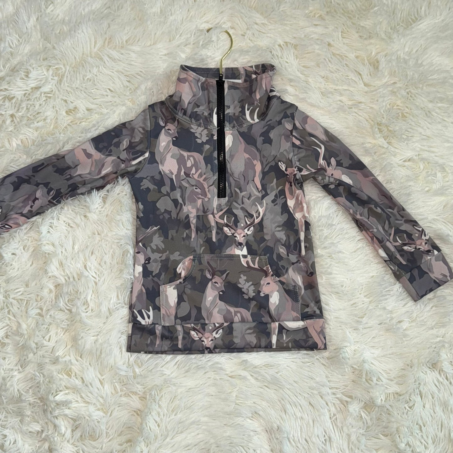11.10 RST GT1180 Baby Girls Deer Camo Pockets Zipper Hunting Yoga Active Pullovers Top