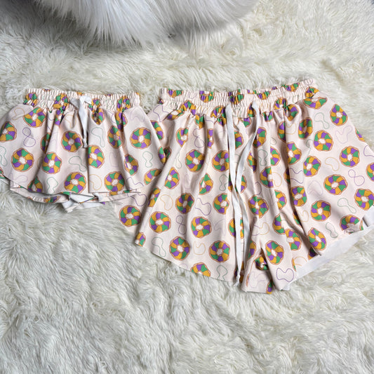12.12 RTS Mama and Me Mardigras Donuts Necklaces Yoga Active Ruffle Shorts Bottom
