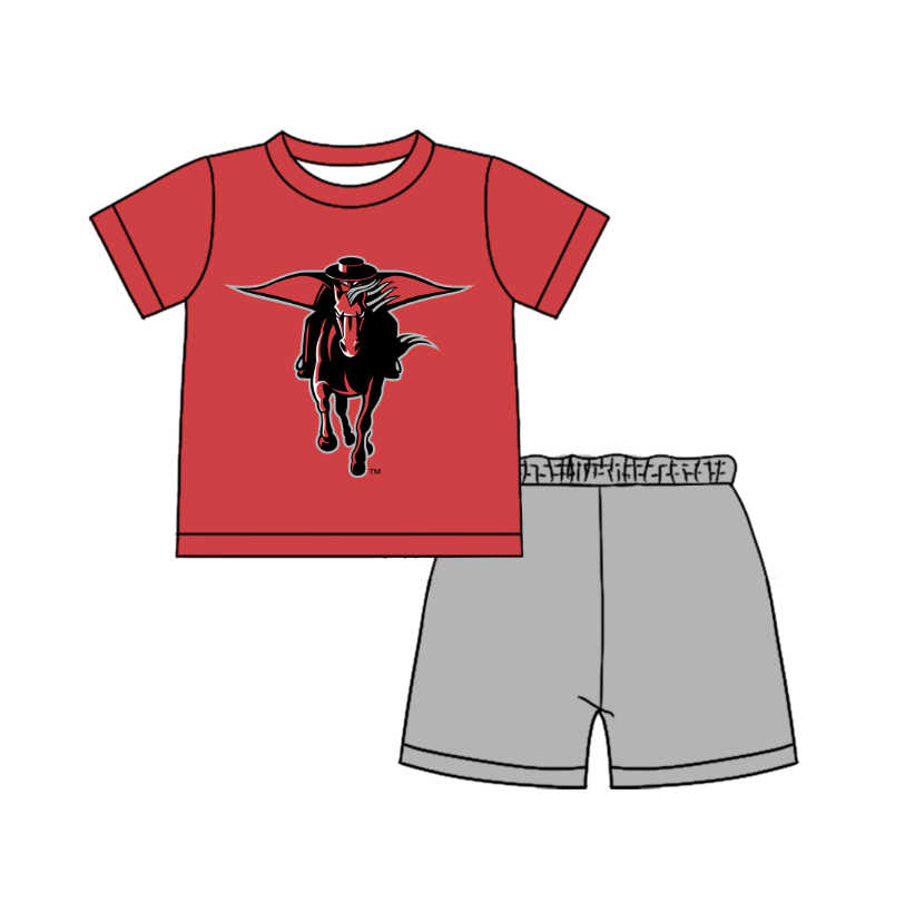 CUSTOM MOQ 5 Cute Comfortable Clothing For Boys Baby Boys Summer Red Cow Top Shorts Clothes Sets