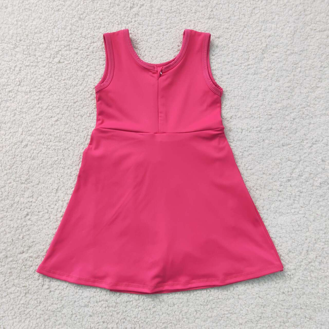 GSD3878 RTS NO MOQ （In stock）Baby Girls Hot Pink Sleeveless Bows Yoga Active Knee Length Dress
