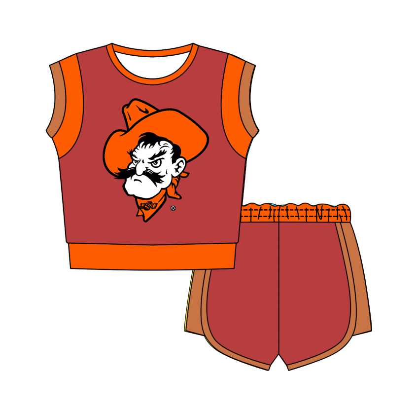 CUSTOM MOQ 5 Cute Comfortable Clothing For Kids Baby Kids Summer Red Sleeveless Patchwork Top Shorts Clothes Sets