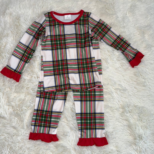 11.14 RST GLP2829 Baby Girls Green Red Checked Top Ruffle Pants Christmas Pajamas Sets