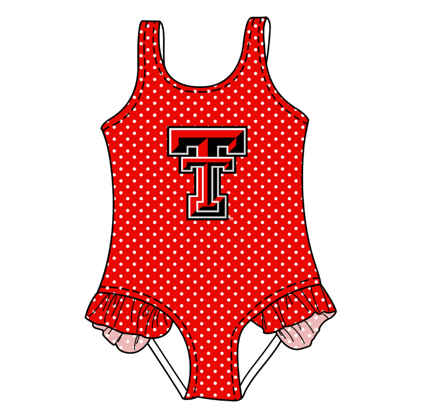 CUSTOM MOQ 5 Cute Comfortable Clothing For Kids Baby Girls Red T Polka Dots Ruffle Team One Piece Swimsuits