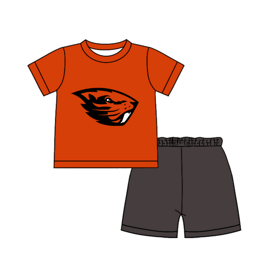 CUSTOM MOQ 5 Cute Comfortable Clothing For Boys Baby Boys Summer Orange Top Shorts Clothes Sets