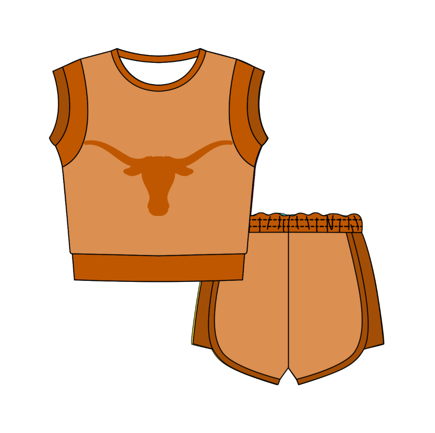 CUSTOM MOQ 5 Cute Comfortable Clothing For Kids Baby Kids Summer Khaki Sleeveless Patchwork Top Shorts Clothes Sets