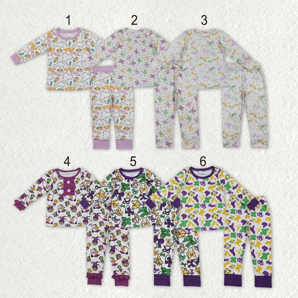 2.27 RTS Sibling Baby Boys Girls Mardigras Pajamas Clothes Sets
