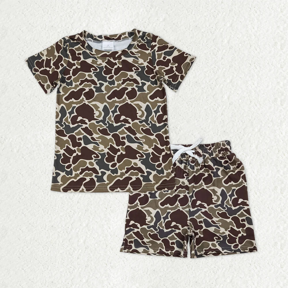 1.13 RTS NO MOQ （In stock） BT1648 + SS0735 Baby Boys Southern Dark Khaki Camo Shirt Top Pockets Shorts Clothes Sets