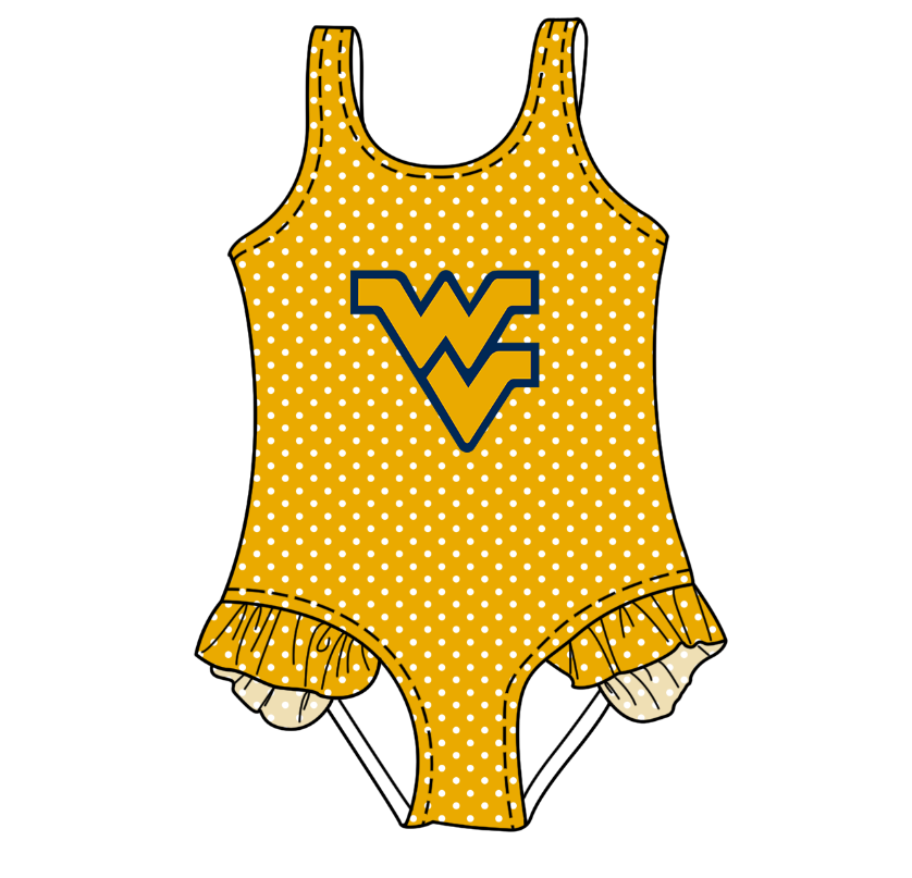 CUSTOM MOQ 5 Cute Comfortable Clothing For Kids Baby Girls Golden Polka Dots Ruffle Team One Piece Swimsuits