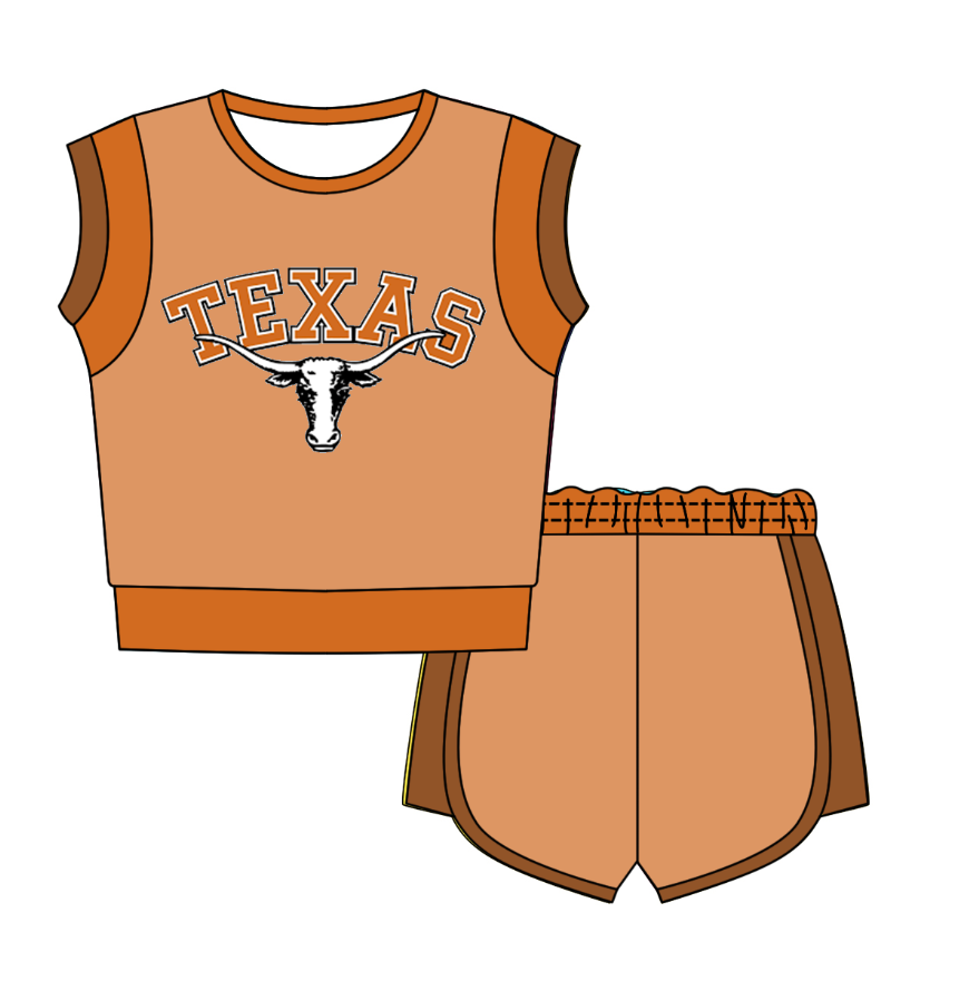 CUSTOM MOQ 5 Cute Comfortable Clothing For Kids Baby Kids Summer Khaki Cow Sleeveless Patchwork Top Shorts Clothes Sets