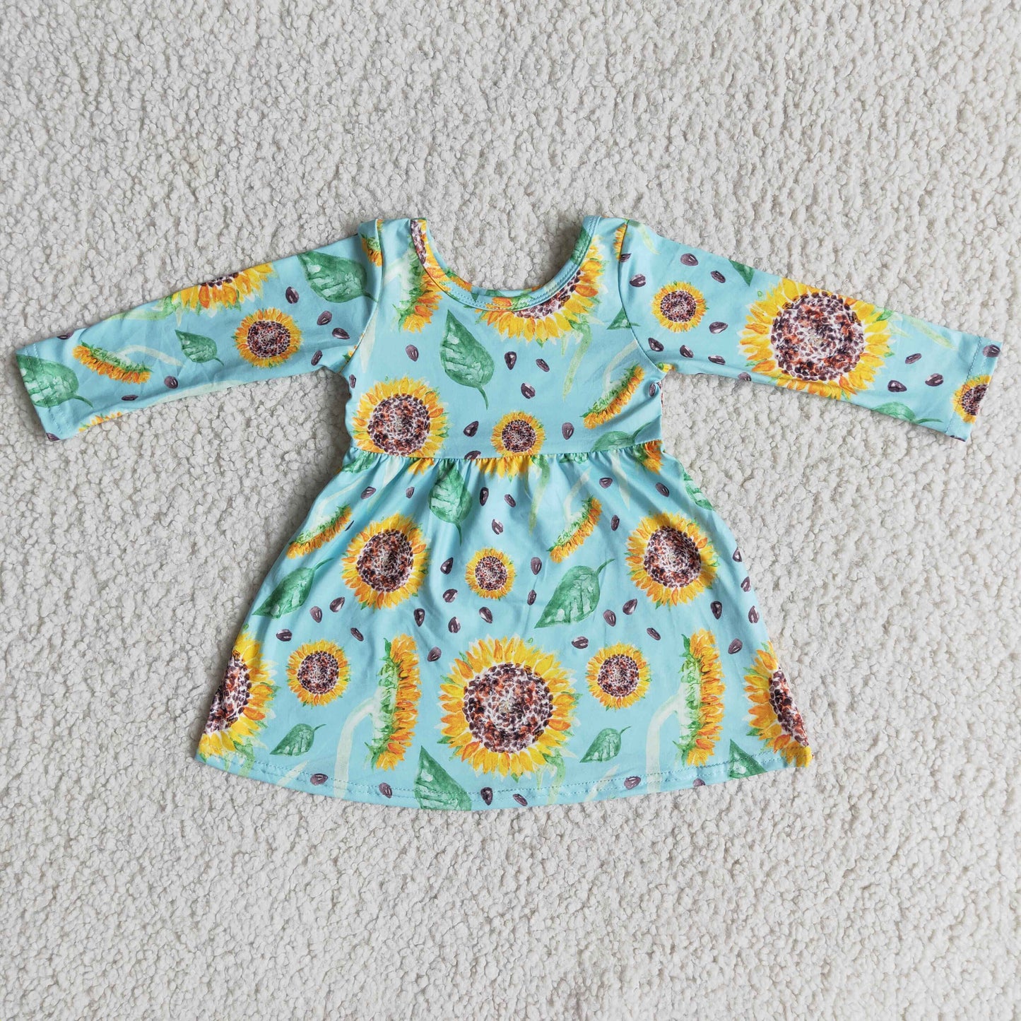 12.6 6 A1-13 Baby Girls Winter Dresses Sunflower long sleeve baby girls dresses