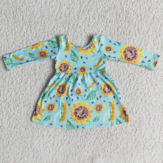 12.6 6 A1-13 Baby Girls Winter Dresses Sunflower long sleeve baby girls dresses