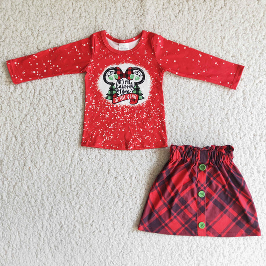 11.22 6 A1-20 RTS No Moq Clearance Baby girls Christmas Long sleeve shirt match plaid skirt
