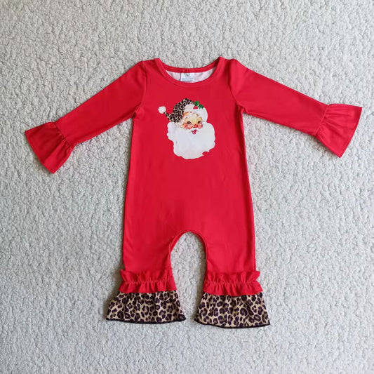 9.17 6 A10-4 Baby Girls Winter Rompers Santa print red leopard ruffle rompers