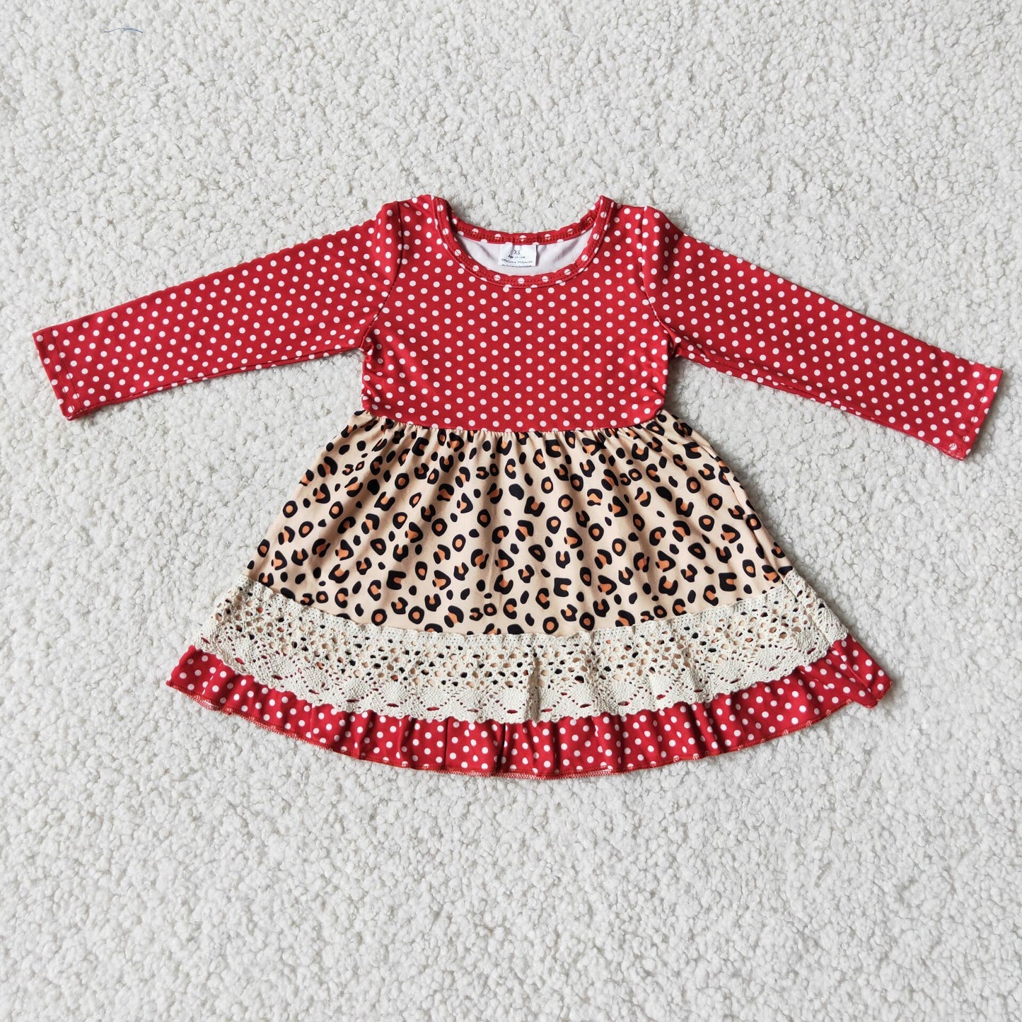 12.13 6 A11-18 Baby Girls Winter Dresses Baby Girls Red leopard lace soft dress