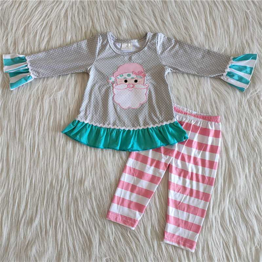 6 A11-27 Baby girls santa pink stripe pants sets