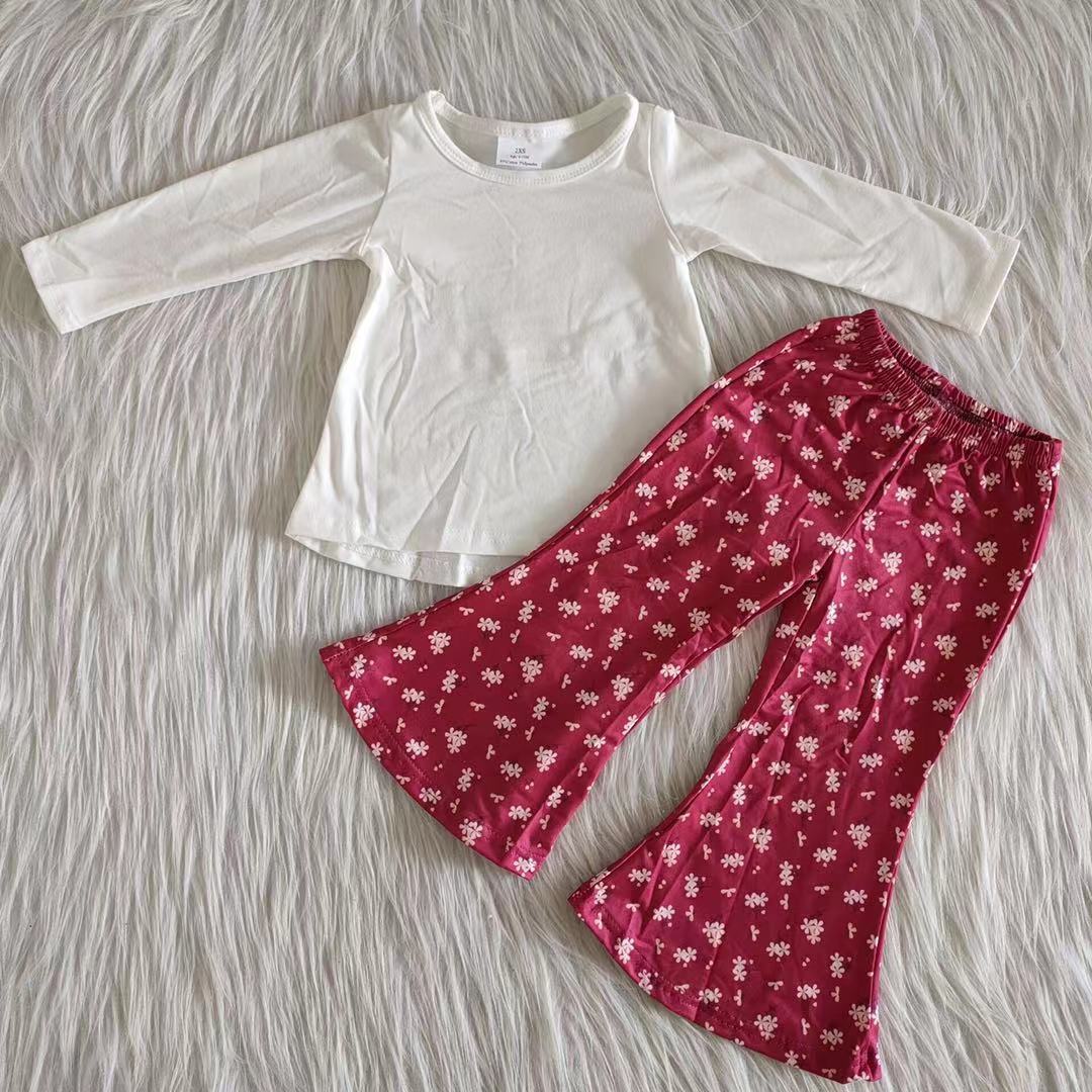 9.18 6 A12-26 Baby Girls Winter Outfits White cotton top floral pants